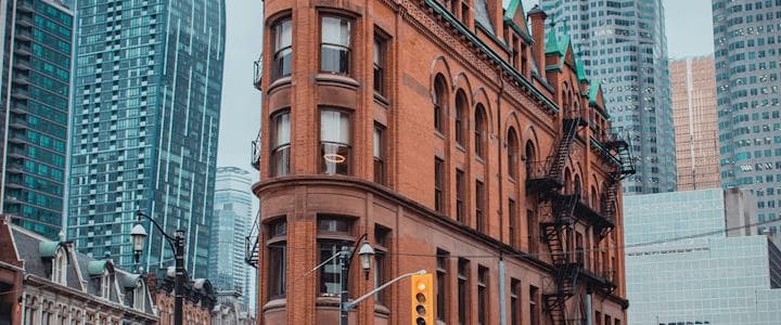 The Gooderham Building and office towers in downtown Toronto